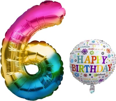XXL Cijferballon 6 Jaar – Reusachtige Folieballon Set Blauw & Regenboog – Inclusief Happy Birthday Ballon