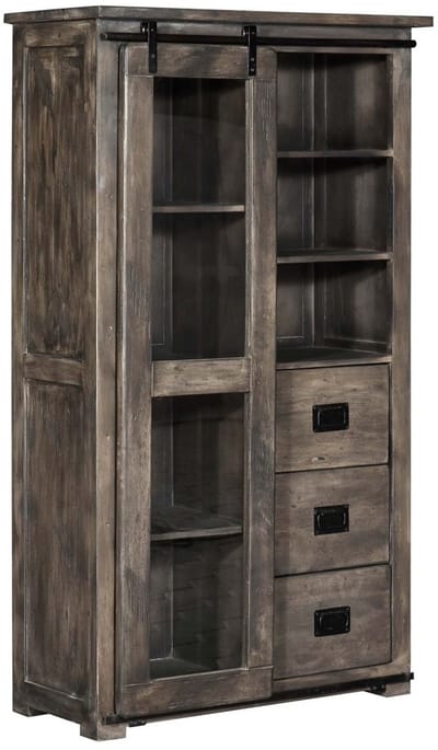 MASSIVMOEBEL24.DE mango vitrine grijs massief hout 100x45x175 (BxTxH) gelakt gemonteerd RAILWAY volledig massief #226