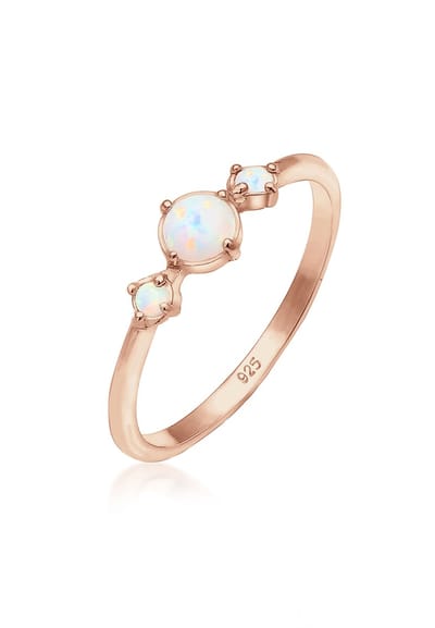 Elli - Ring - Dames Band Geo Vintage Trend met Synthetische Opaal in 925 Sterling Zilver - Dames