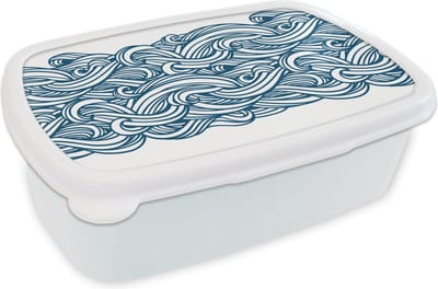 Broodtrommel Wit - Lunchbox - Brooddoos - Patroon - Golven - Zee - 18x12x6 cm - Volwassenen