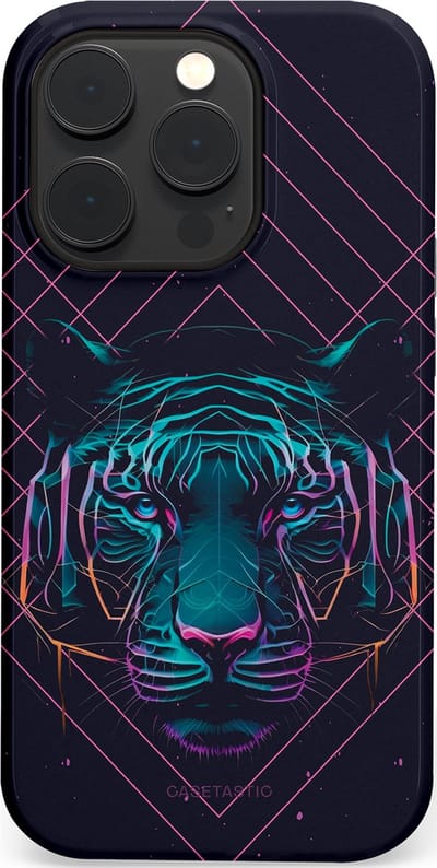 Casetastic hoesje geschikt voor Apple iPhone 14 Pro - MagSafe - Dubbellaagse bescherming - Neon Tijger - Fashion Case - Donkerblauw