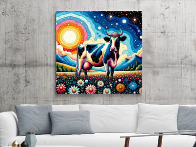 Acryl vee schilderij | Levendige kleuren dansen op doek: een bruisende abstracte symfonie | Kunst - 100x100 centimeter op Dibond | Foto op Dibond