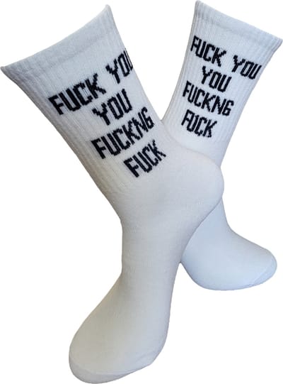 Verjaardags cadeau - Fuck You you Fucking Fuck Sokken - vrolijke sokken - witte sokken - tennis sokken - sport sokken - valentijns cadeau - sokken met tekst - aparte sokken - grappige sokken - Sokken waar je vrolijk van wordt - maat 37-44