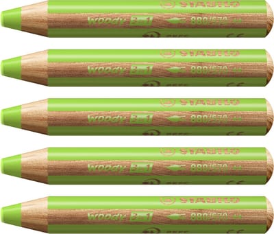STABILO Woody 3 in 1 - Multitalent Potlood - Bladgroen - Doos Met 5 Stuks