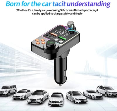 Ferfito Bluetooth 5.0 -dual USB stroom laden-kleurrijke lichten- zender voor in de auto - PD-interface - Spraakassistent - Geheugenfunctie