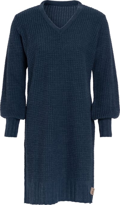 Knit Factory Robin Dames Jurk - Gebreide Trui Jurk - Wollen jurk - Herfst- & winterjurk - Wijde jurk - V-hals - Jeans - 36/38 - Knielengte