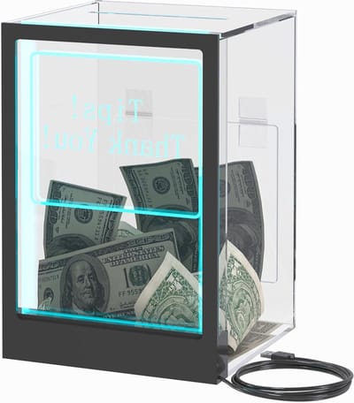 Fooienpot met slot - Donatiebox - Tips Verzamelen - Met LED-verlichting - N.v.t. - Zwart & Helder