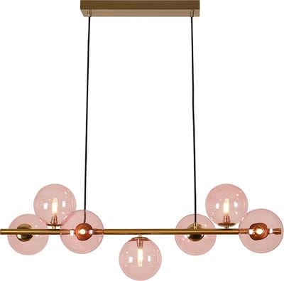 Olucia - REMO - Hanglamp - Roze / Messing - 7L - Vorm: Rechthoek