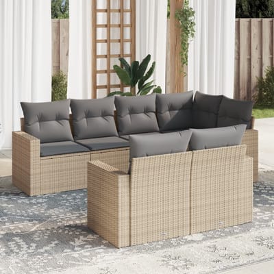 vidaXL - 7-delige - Loungeset - met - kussens - poly - rattan - beige