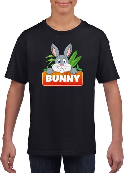 Bunny het konijn t-shirt zwart voor kinderen - unisex - konijnen shirt - kinderkleding / kleding 110/116