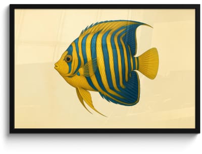 Poster in lijst - Fotolijst 90x60 cm - Posters - Felgeel - Vis - Strepen - Vinnen - Posterlijst zwart - Decoratie - Wanddecoratie woonkamer - Muurdecoratie slaapkamer