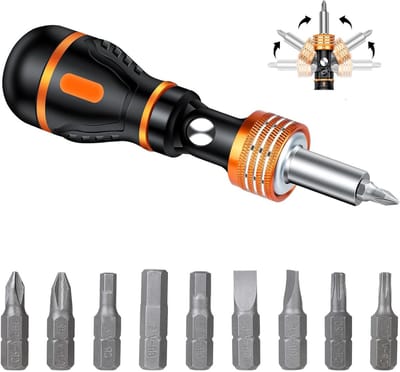 Multifunctionele 9-in-1 Ratelschroevendraaier met Magnetische Bits voor DIY en Huishoudelijk Gebruik, Verstelbare Draairichting en Omkeerfunctie