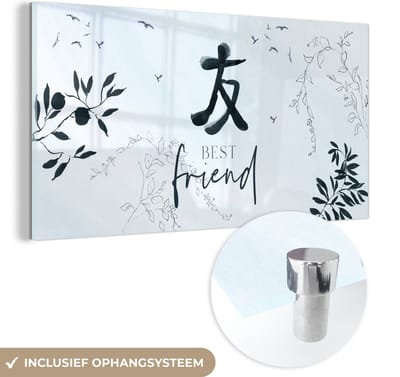 MuchoWow® Glasschilderij 120x60 cm - Schilderij acrylglas - BFF - Best friend - Vriendschap - Quotes - Spreuken - Foto op glas - Schilderijen