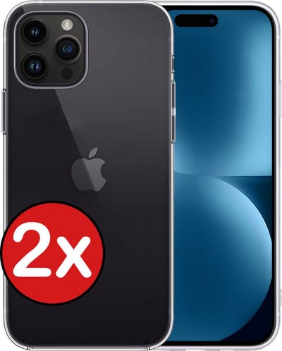 Hoesje - 2 Stuks - Geschikt voor Apple iPhone 15 Pro - Sterk & Shockproof - Telefoonhoes - Back Cover - Case Siliconen - Telefoon Hoes - Transparant