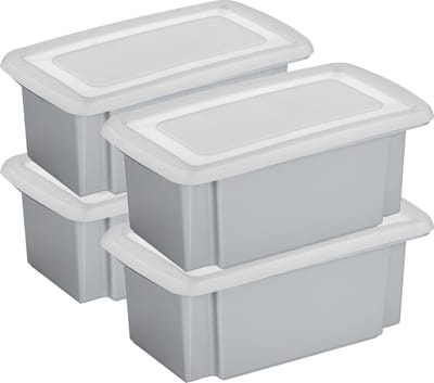 Sunware 4x stuks opslagbox kunststof 7 liter grijs 38 x 21 x 14 cm met afsluitbare deksel