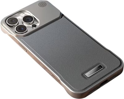 Hoesje van Leer geschikt voor iphone 17 – Luxe Magnetisch Hoesje met Aromatherapie, Draadloos Opladen en Randloos Design – Volledige Bescherming - Grijs