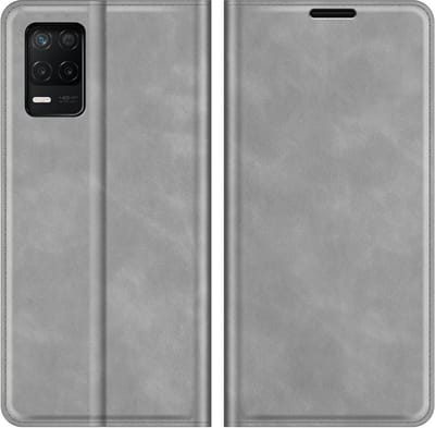 Just in Case hoesje geschikt voor Realme 8 5G - Hoesje met Pasjeshouder - Luxe Book Case - Grijs