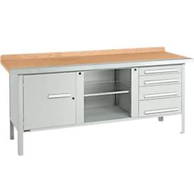 Box-type werkbank Schäfer Shop Select PW 200-1, beuken multiplex blad, met stalen rand, tot 750 kg, B 2000 x D 700 x H 840 mm, lichtgrijs