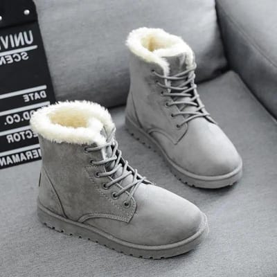 Winterlaarzen Zwart Grijs Rode Schoenen voor Dames Enkellaarsjes Veters Warm Bont Sneeuwlaarzen Faux Suède Laarsjes Vrouw Platte Schoenen 36 grijs