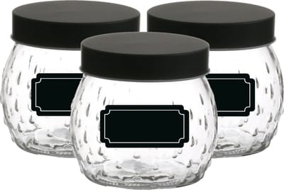 Voorraadpot/bewaarpot Mora - 6x - 1L - glas - zwart - incl. etiketten
