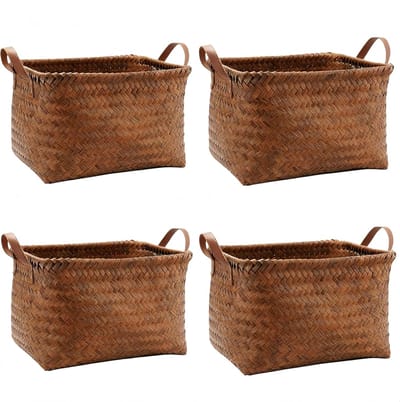 Grote gevlochten opbergmanden, set van 4, voor kleding, speelgoed en huishoudelijke opslag (38x26x25 cm)