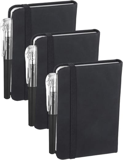 Mini Notitieboek Set van 3 Stuks, A7 Formaat met 3 Pennen, 80 Pagina's per Boek, Gelijnd en Met Register, Perfect voor School en Notities