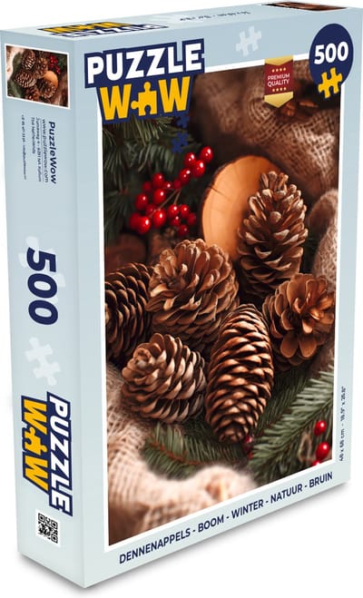Puzzel Dennenappels - Boom - Winter - Natuur - Bruin - Legpuzzel - Puzzel 500 stukjes - Kerstpuzzel - Kerstpuzzels - Kerst - Cadeau - Kerstcadeau voor mannen, vrouwen en kinderen