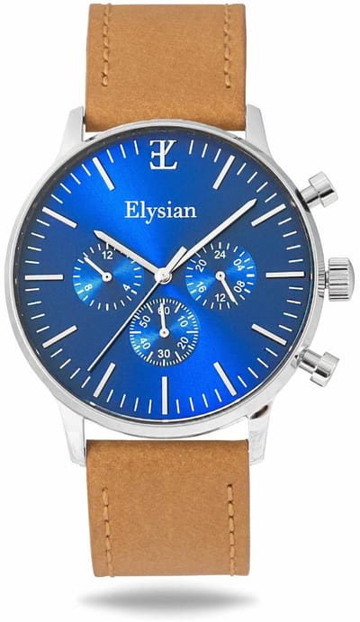 Elysian - Horloge Heren - Zilver - Vintage Leer - Waterdicht - Krasvrij Saffier - 43mm