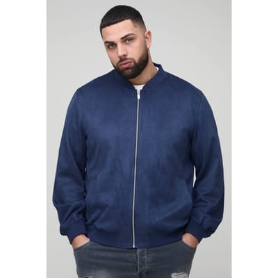 Plus Faux Suede Regular Fit Bomber Jacket | Navy | Size 2XL