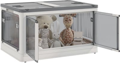 Opvouwbare Opbergmand – Met Stofhoes, 60x42x34 cm, Wit/Grijs