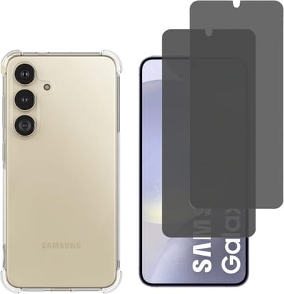Hoesje geschikt voor Samsung Galaxy S24 Plus backcover Shockproof siliconen Transparant en 2 stuks Beschermglas Privacy Glas Screenprotector van glazen schermbeschermfolie