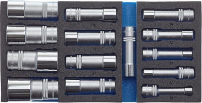 Dopsleutelset 15-delig met 1/2 inch aandrijving en Buitenzeskant Profiel