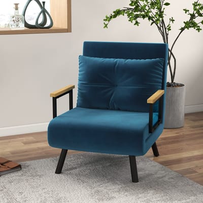 STILVORA Fauteuil 63 x 73 x 81 cm - Verstelbare Rugleuning Met Bedfunctie - Voor Woonkamer En Logeerkamer - Velvet Blauw