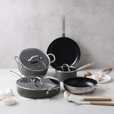 ISENVI Murray Chef Gourmet - Soenil Special Edition - Pannenset 14 Delig - RVS grepen - Antraciet - Keramisch - 100% PFAS, PTFE vrij - 100% duurzaam - Unieke Antiaanbaklaag - Non-stick bodem - Vaatwasbestendig - Geschikt voor alle