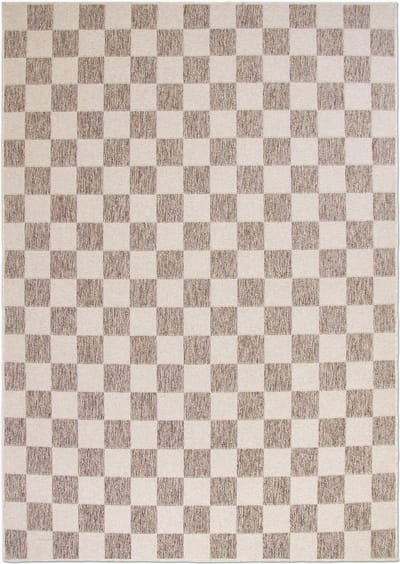 Vloerkleed voor binnen en buiten, Antislip - Dambord Creme Taupe - 80cm x 150cm - Balkon Terras Keuken, UV- en Weersbestendig, Modern Tuintapijt