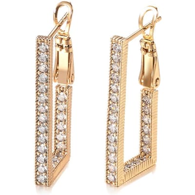Boucles d'oreilles pendantes rectangulaires longues en zircon naturel tendance pour femmes  Boucles d'oreilles géométriques or rose  Bijoux de mariage mode beige