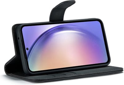 CaseMania Bookcase hoesje geschikt voor Samsung Galaxy A14 5G - Effen Zwart - Kunstleer