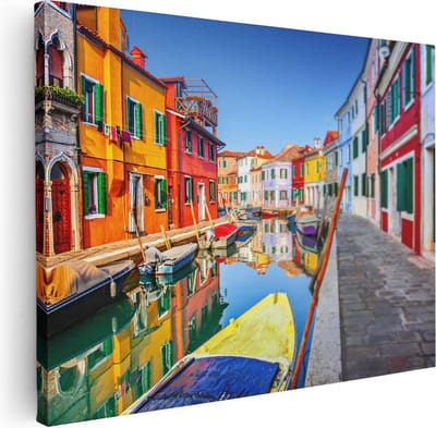 Artaza Canvas Schilderij Italië - 40x30 cm - Klein - Wanddecoratie Canal Burano - Muurdecoratie Kleurrijke Huizen - Kamer Accessoires Boot