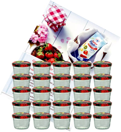 Set van 25 bekers 230 ml Naar 82 fruitdeksels incl. Diamant Gelierzauber receptenboekje