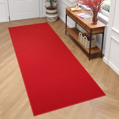 Tapiso Mono Loper Kleed Rood Effen Gang Laagppolig Vloerkleed Maat- 90x100