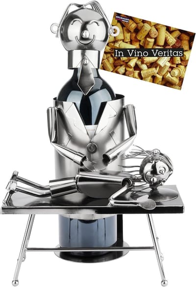 Metal Wijnfleshouder Fysiotherapeut Cadeau - Sculptuur voor Massages en Therapie - Uniek Geschenk voor Zorgprofessionals