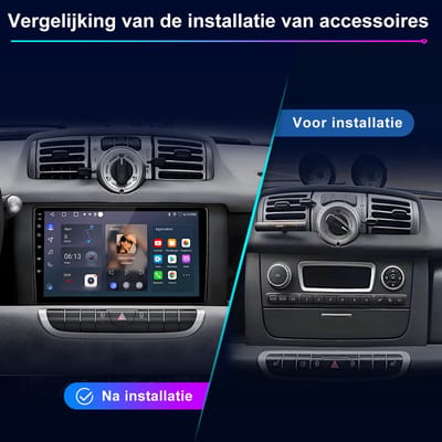 Junsun Plug & Play 2DIN Android 15 Autoradio Geschikt voor Mercedes Smart Fortwo 451 (2010-2015) Accessoires | Quad-Core 2+64GB - GPS Navigatie | Draadloze Carplay & Android Auto | Bluetooth | FM RDS | DSP | SWC | PDC | USB | Mirror Link