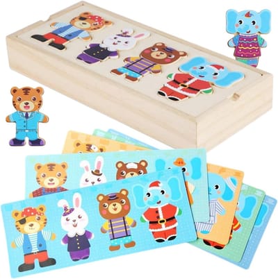 Magnetische Houten Puzzels - Verkleedpuzzel Kostuumspel - Creatief Spel - Gladde Veiligheidsranden - 24 cm Doos - Meerkleurig