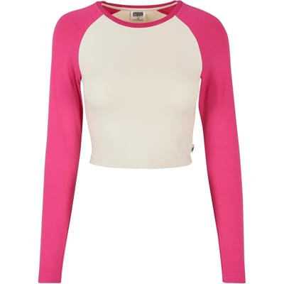 Urban Classics - Organic Cropped Retro Baseball Longsleeve top - XXL - Ivoorkleurig/Roze
