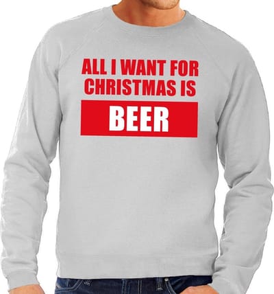 Foute kersttrui / sweater All I Want For Christmas Is Beer grijs voor heren - Kersttruien S