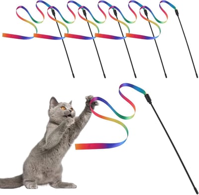Cat Wand Interactive Toys - 5 Sets Colorful Fabric Ribbon Sticks - Cat String Toys voor Indoor Vermaak - Pet Toys voor Kitten Athleten Accessoires