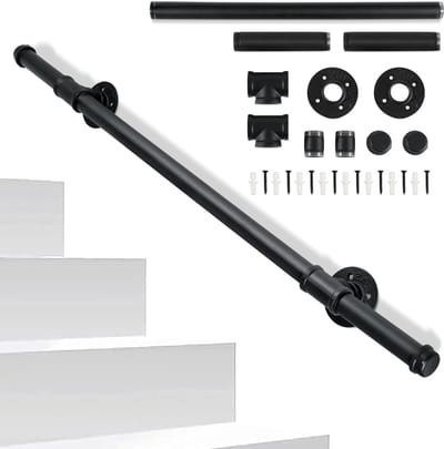 Trapleuning Leuningdrager Gepoedercoat Outdoor Indoor Diameter 32 mm Zwart Lengte 100cm