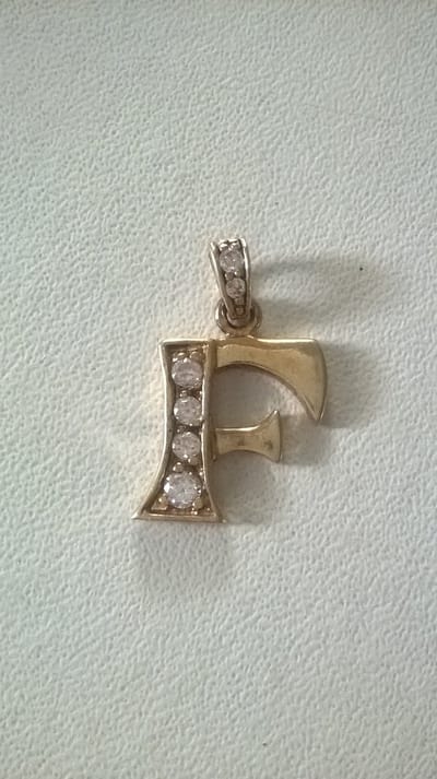 Gemstones-silver letterhanger F 925-sterling zilver en 14 K goudverguld met zirkonia