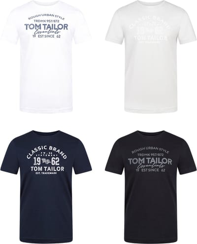Tom Tailor Heren T-Shirt Tom Tailor 4 Pack regular fit Veelkleurig XL Ronde Hals Volwassenen t shirt heren met print