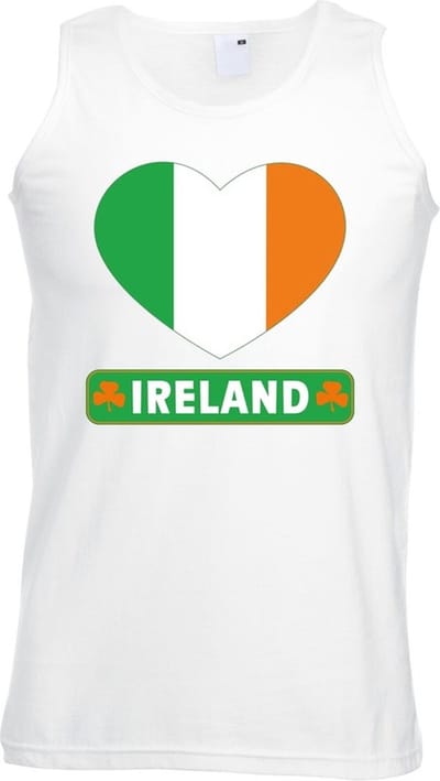 Ierland singlet shirt/ tanktop met Ierse vlag in hart wit heren S